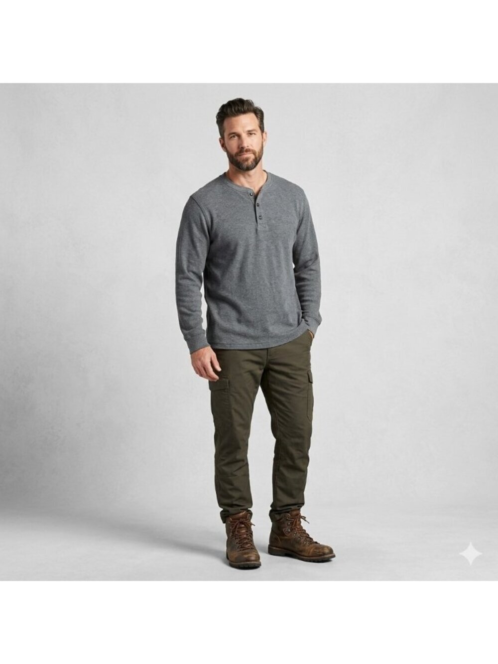 L.L. Bean Unshrinkable Mini Waffle Henley XL Gray Traditional Fit Thermal 502224